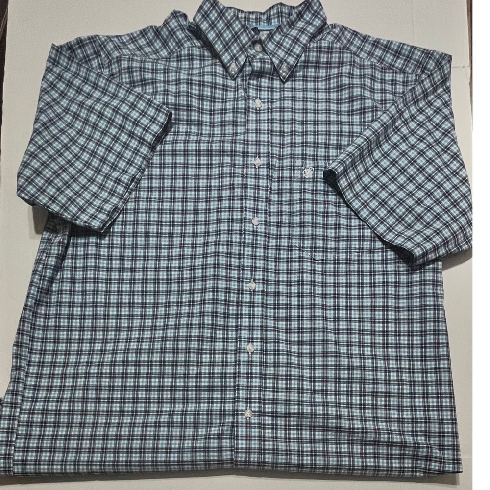 Ariat Pro Series Mens XL Tall Plaid Short Sleeve Button Down Shirt Blue Stretch